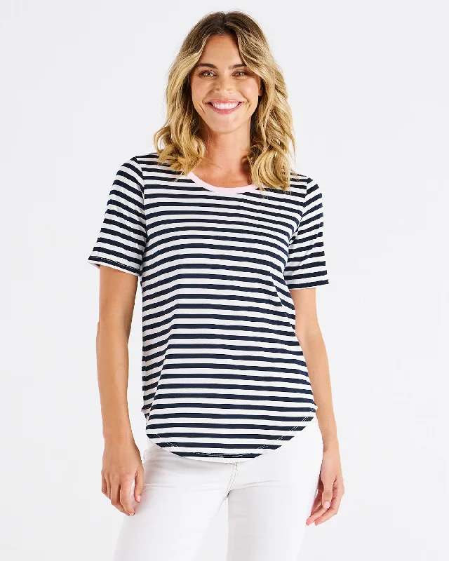 Betty Basics Ariana Tee Navy Stripe Pink