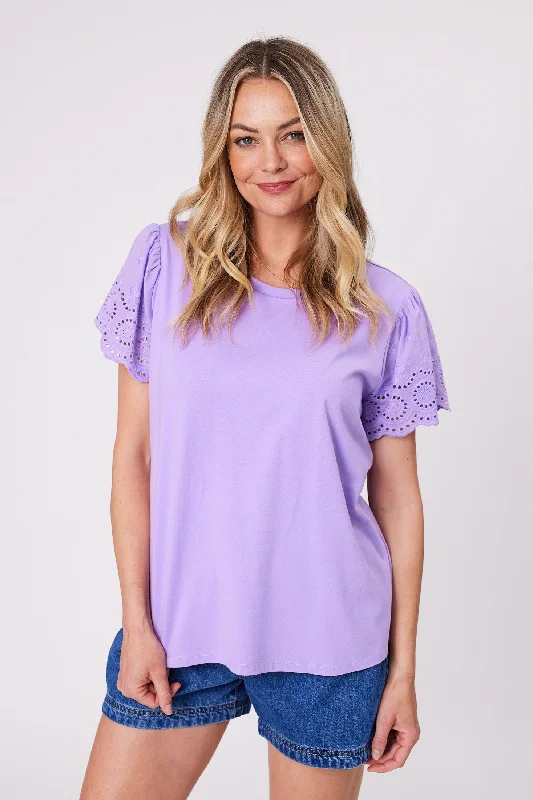 Shine On Label Alicent Broderie Flutter Tee Lilac