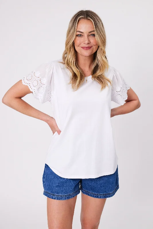 Shine On Label Alicent Broderie Flutter Tee White