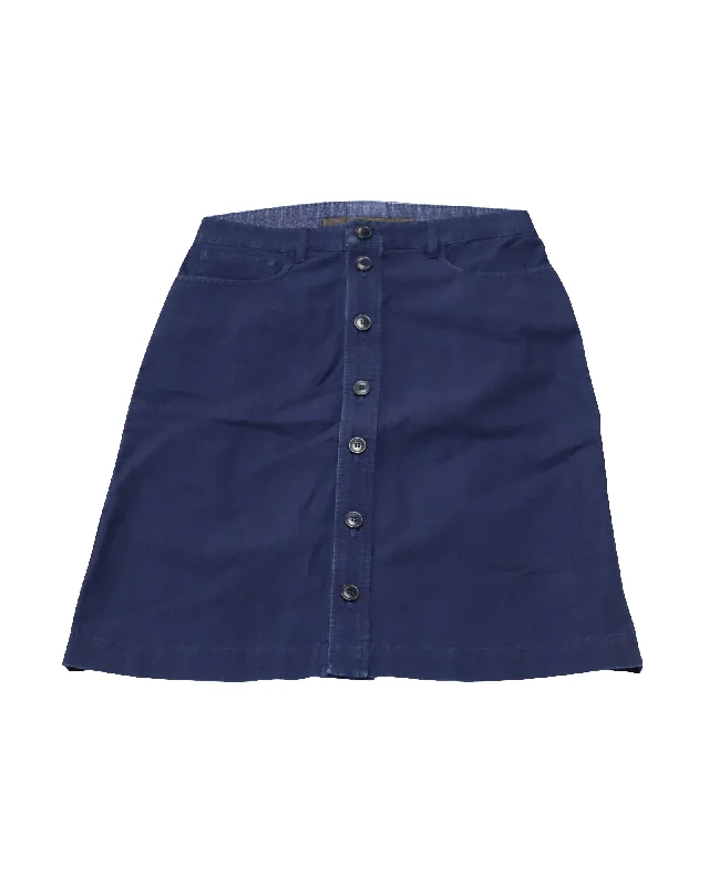 A.P.C. Buttoned Midi Skirt in Blue Cotton Denim