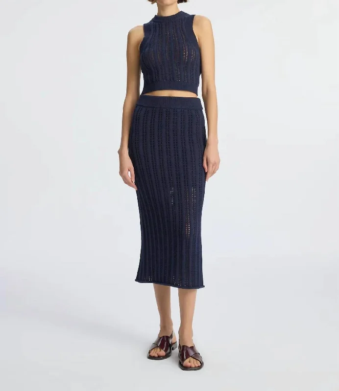 Aurora Crochet Midi Skirt In Navy