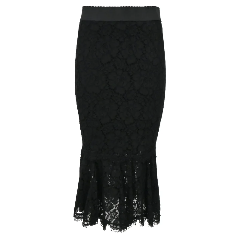 Dolce & Gabbana Lace Midi Skirt in Black Cotton