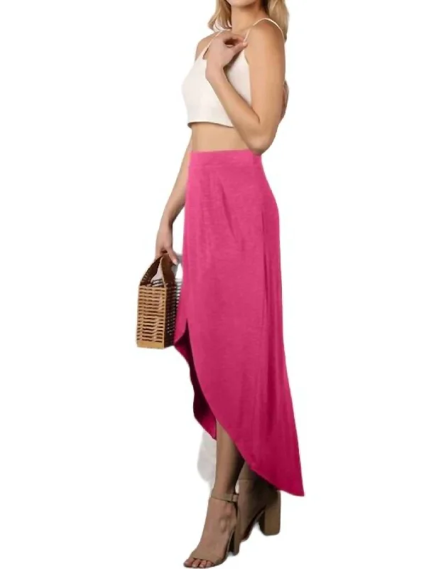 Hi-Low Open Front Maxi Skirt In Fuchsia