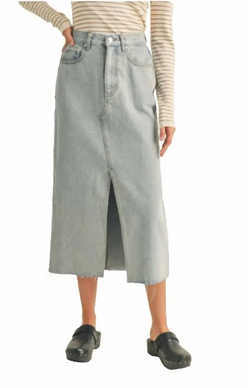 Isla Denim Slit Skirt In Washed Denim