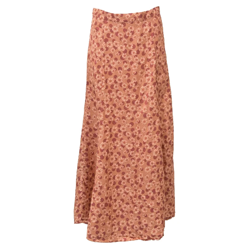 Sandro Paris Midi Pascaline Floral-Print Skirt in Orange Twill