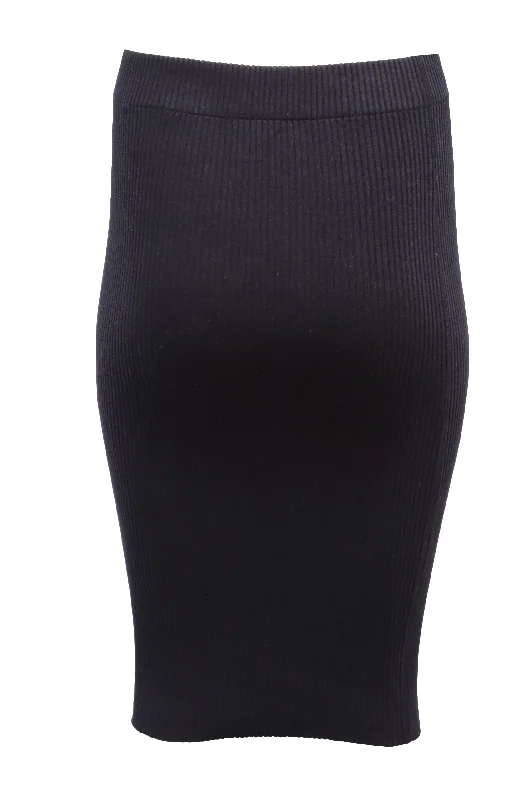 Vince Ribbed-Knit Midi Skirt in Navy Blue Cotton