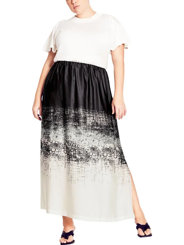 Womens Printed Split Hem Maxi Skirt