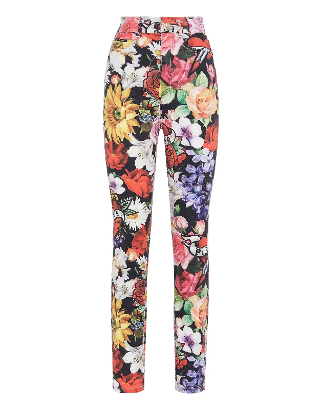 Denim Super High Waist Jeggings Love Flowers