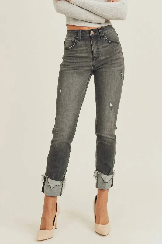 Fall Is Calling Cuffed Jeans - Dark Grey