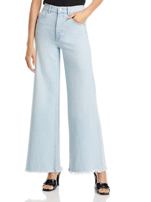 Womens High Rise Light Wash Wide Leg Jeans