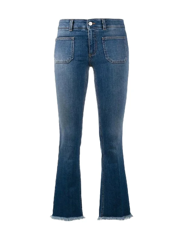 Women's Kick Flare Frayed Pocket Jean In Dark Blue