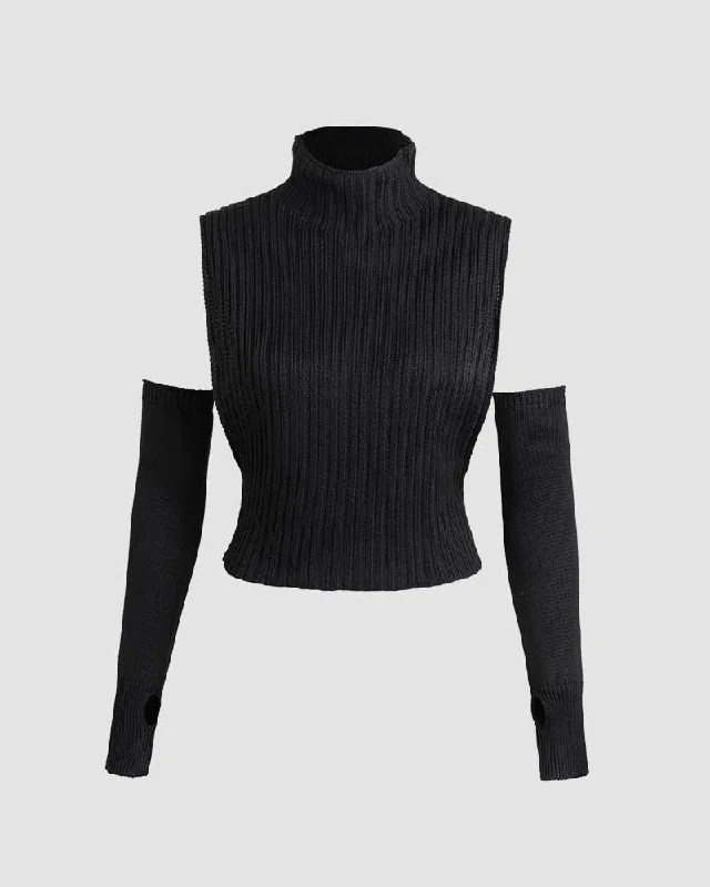 Arcane Ribbed High Neck Top with Gloves