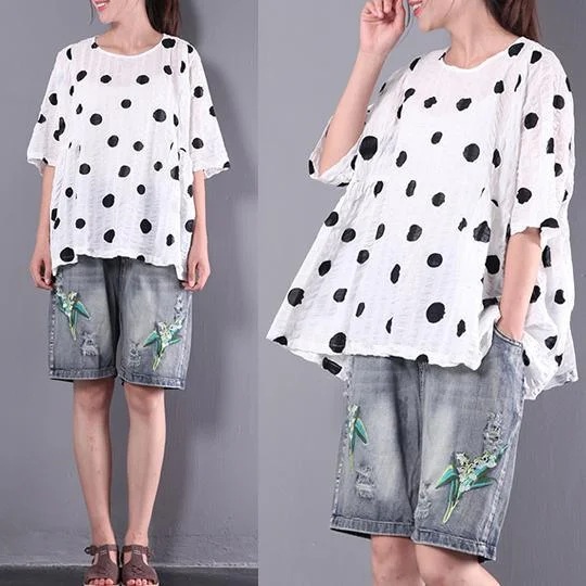 baggy white loose dotted casual cotton tops plus size pullover t shirt