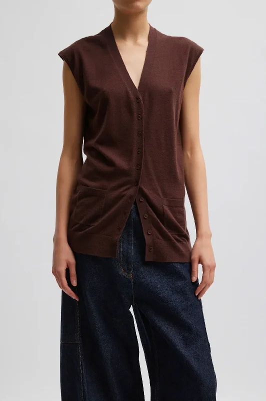 Cashmere Silk Blend Sleeveless Sweater in Hickory