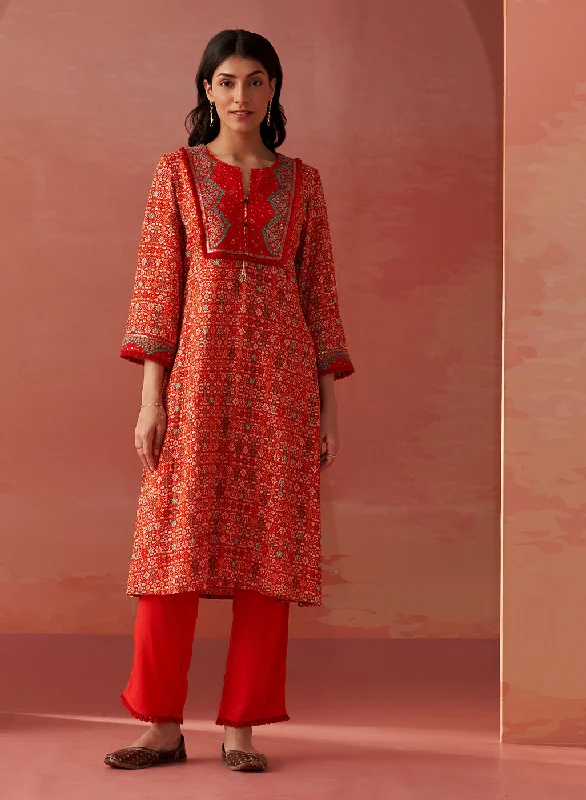 Sofia Bright Red Printed Rayon Co-ord Set for Women