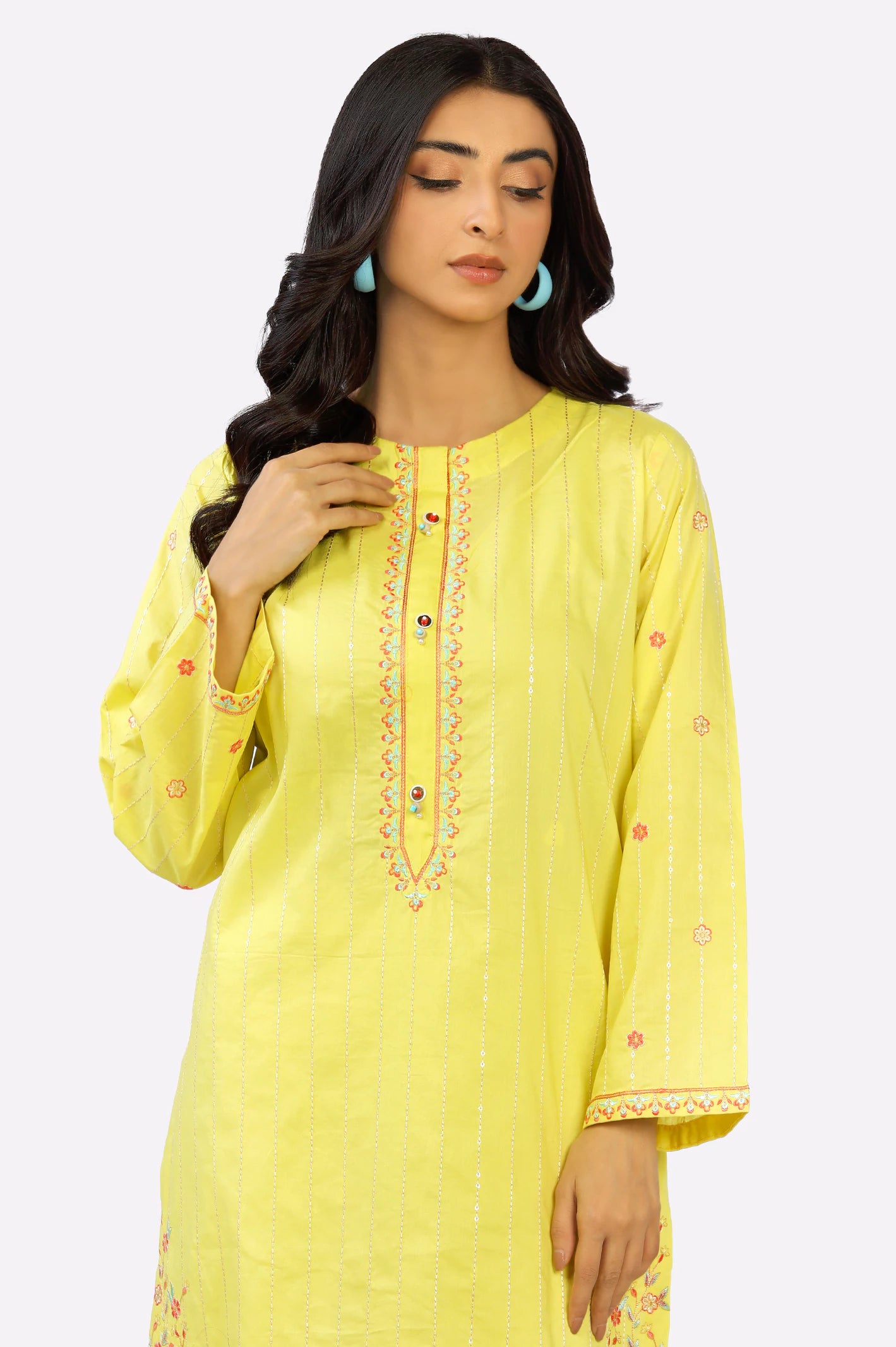 Yellow Embroidered Kurti