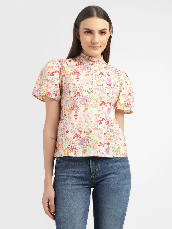 Women's Floral Print Band Neck Top