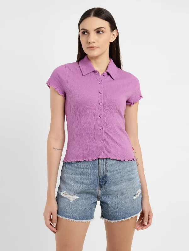 Women's Solid Spread Collar Top