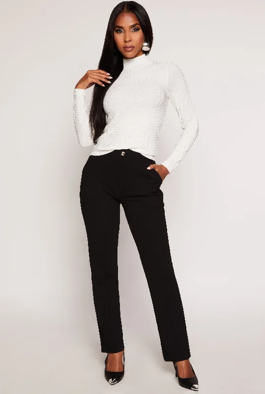 Crepe Knit Seamed Front Pull On Pants