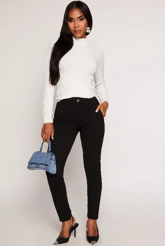 Crepe Knit Skinny Leg Pull On Pants