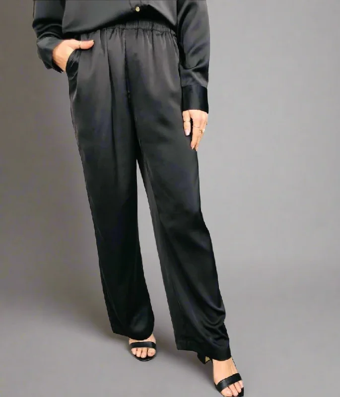 Black Rena Satin Wide Leg Trousers