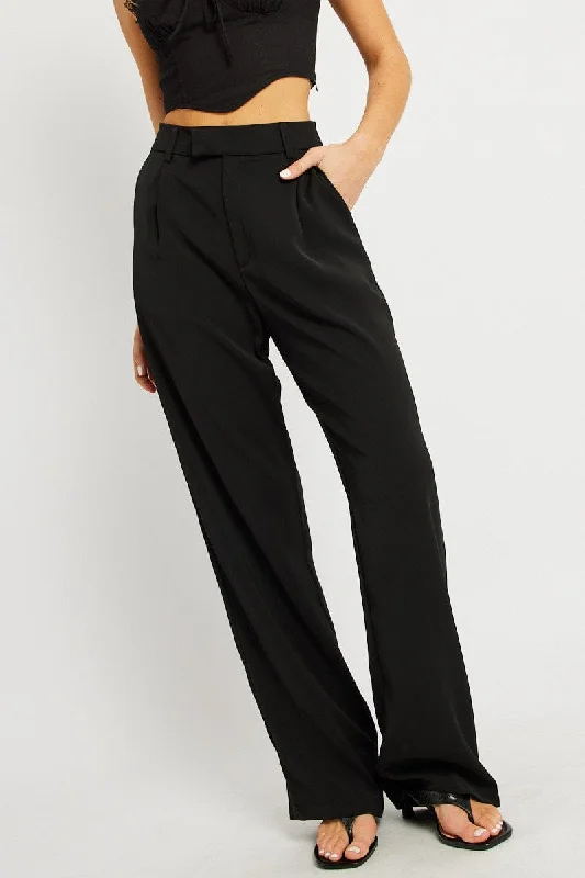 Black Wide Leg Pants Mid Rise