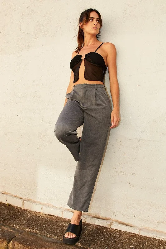 Grey Tailored Pant High Waist