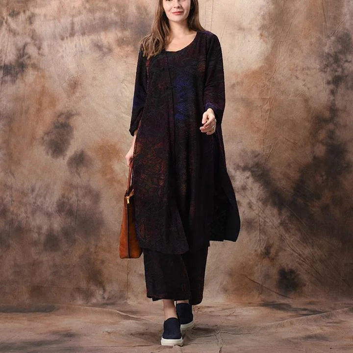 Style cotton clothes asymmetric wide leg pants For Women 2019 Cotton purple Jacquard tunic shirt spring