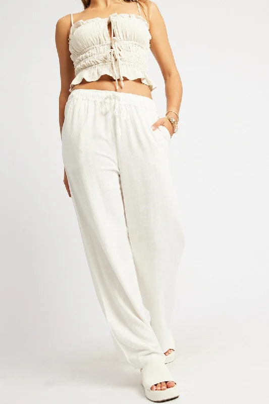 White Wide Leg Pants Elasticated Waist