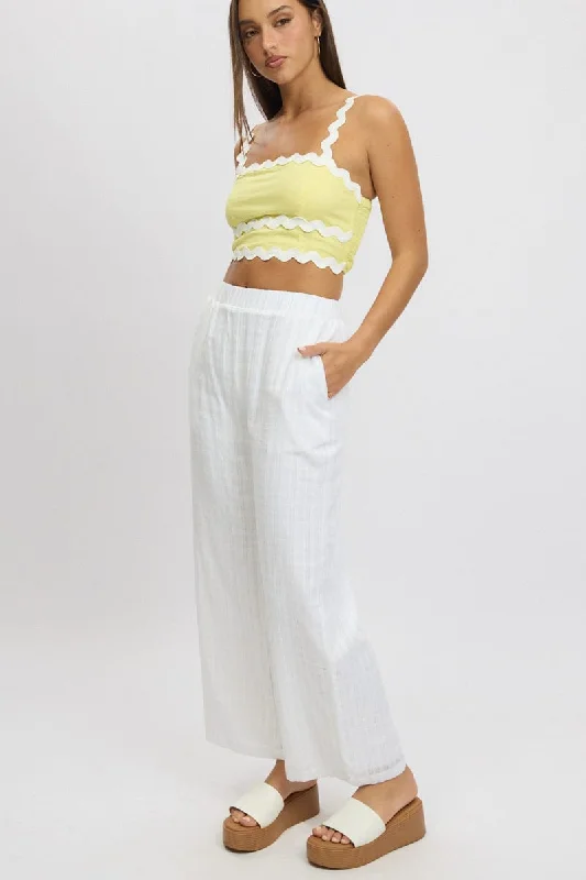 White Wide Leg Pants Elasticated Waist