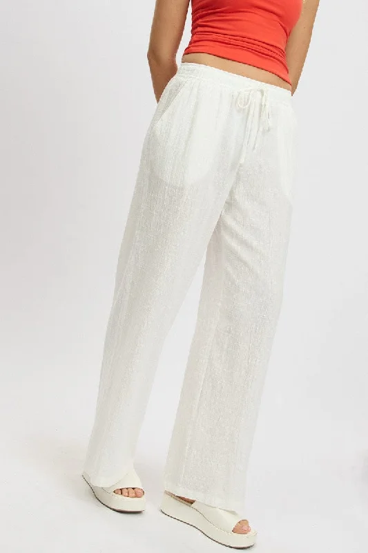 White Wide Leg Pants High Rise