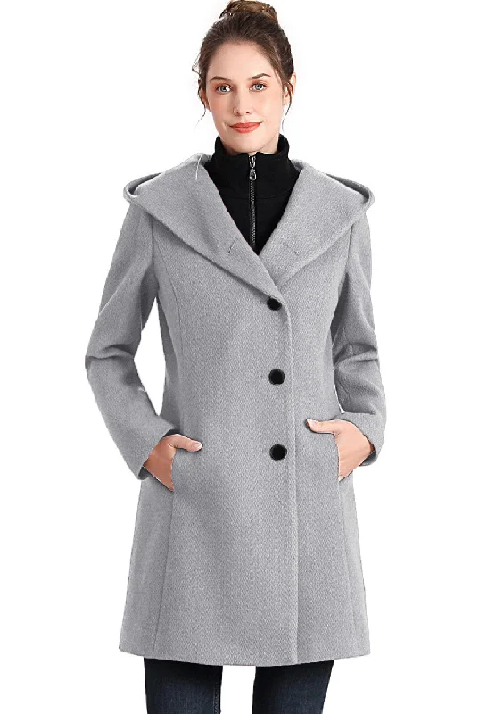 BGSD Women Sol Wool Asymmetrical Hooded Walker Coat