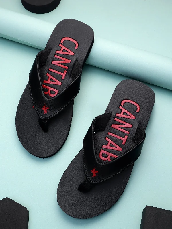 Men's Black Printed Casual Flip-Flops Slippers