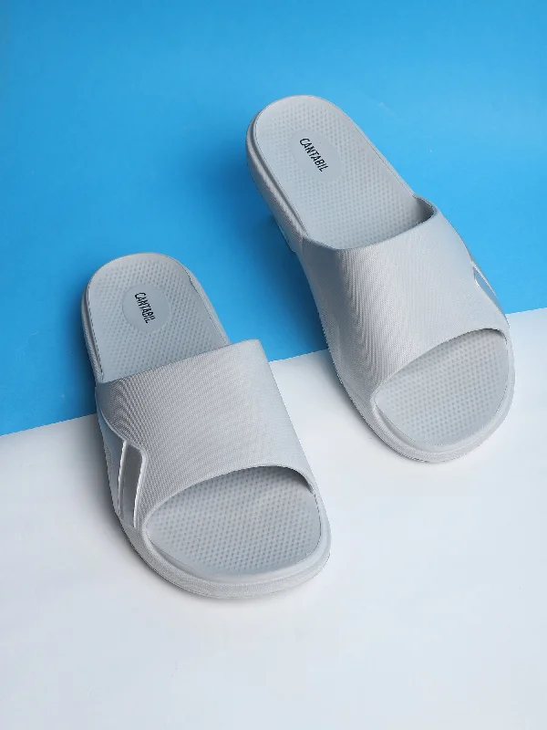 Men's Grey Solid Casual Slider Slippers