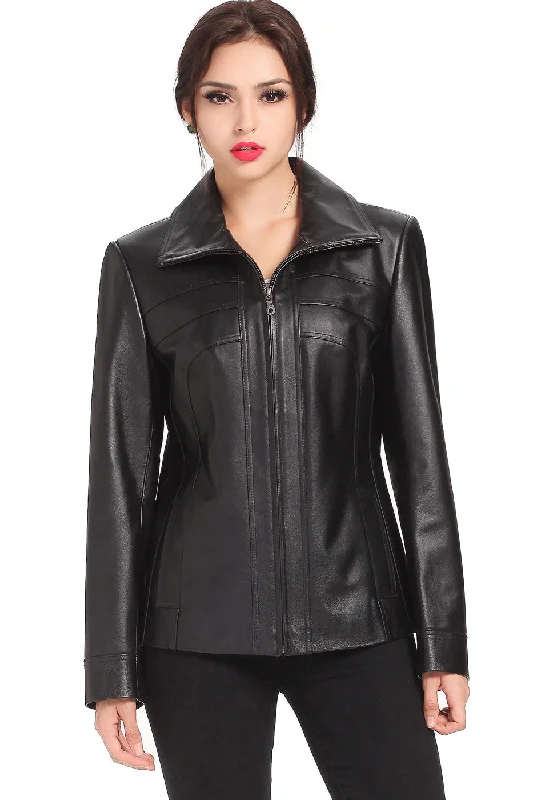 BGSD Women Kim Lambskin Leather Scuba Jacket