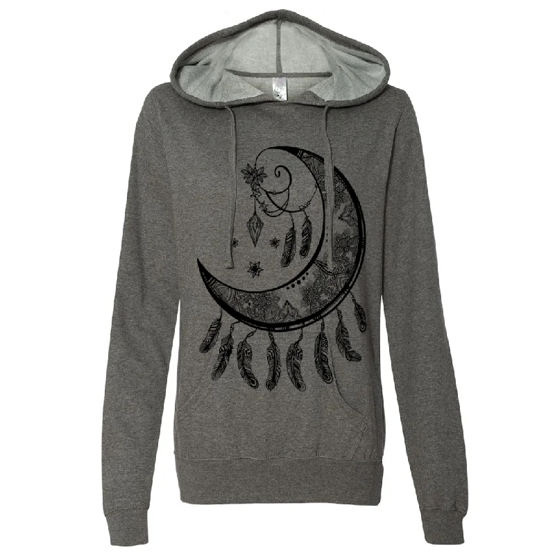 Crescent Moon Dreamcatcher Black Ladies Lightweight Fitted Hoodie