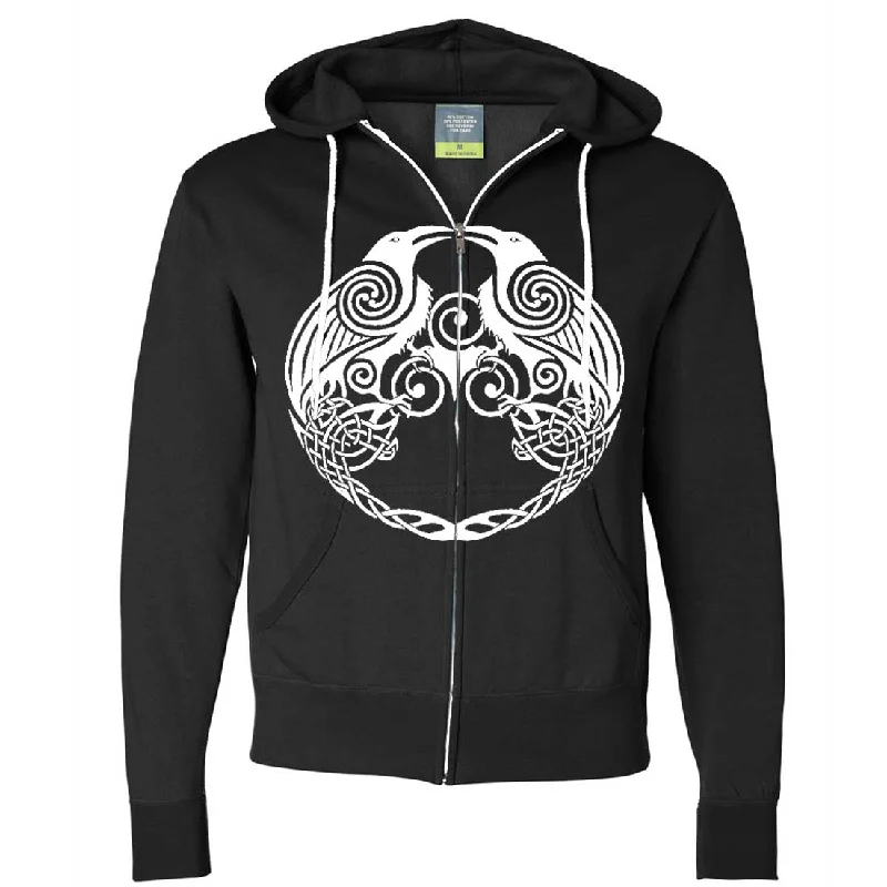 Dual Raven White Print Zip-Up Hoodie