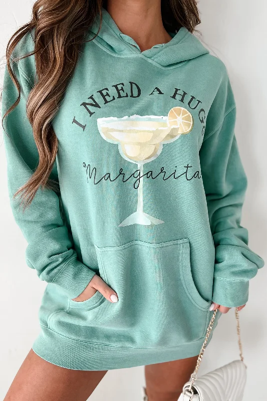 "I Need A Huge Margarita" Vintage Wash Graphic Hoodie (Mint) - Print On Demand