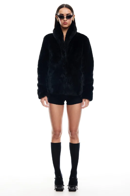 LIONESS Bada Bing Faux Fur Jacket Onyx