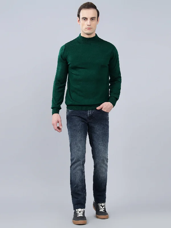 Men's Solid Dark Green Full Sleeve Sweater