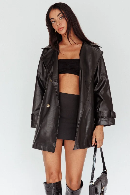 Noa Faux Leather Belted Jacket Black