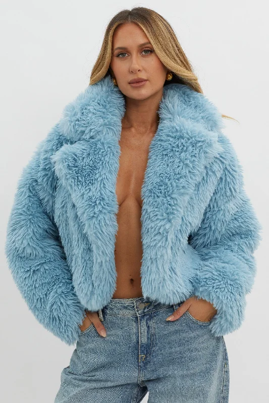 St Moritz Notch Lapel Fur Jacket Blue