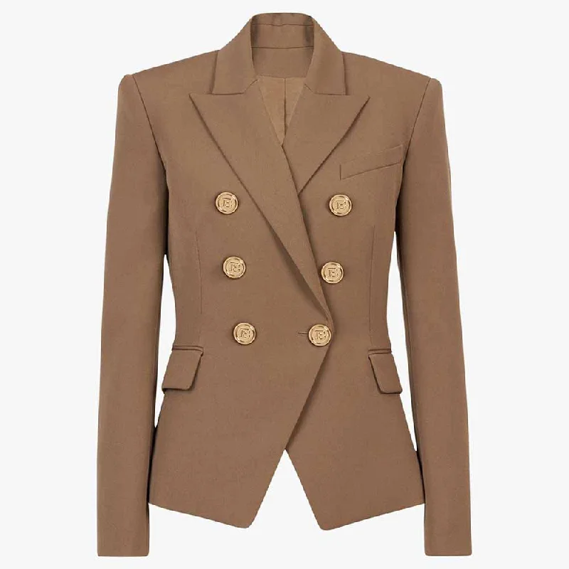 Women's Cotton Double-breasted Brown Blazer