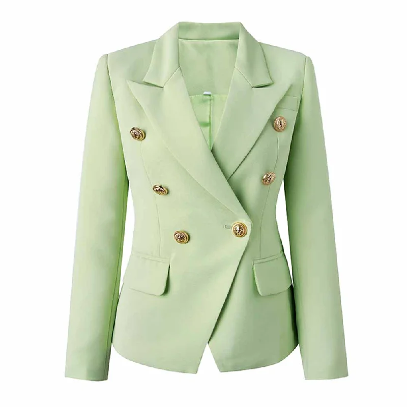 Women's Luxury Fitted Sage Green Blazer Golden Lion Buttons Coat Jacket