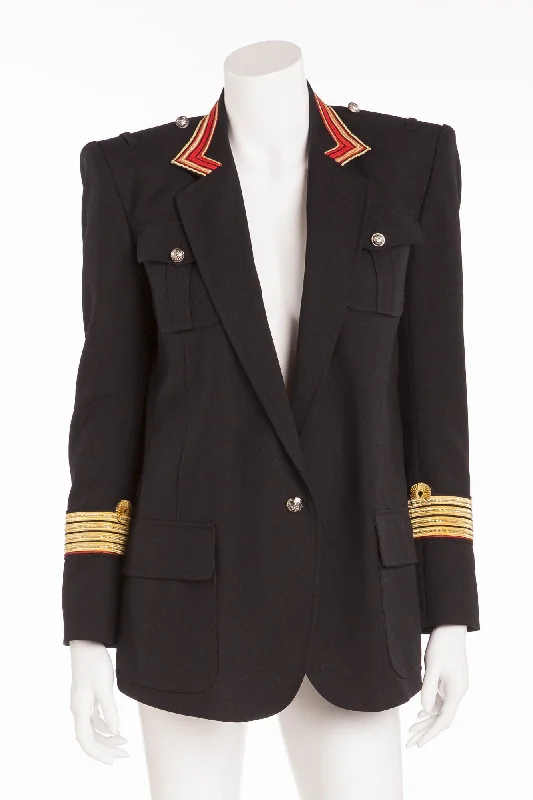 Balmain - Black Blazer Gold/Red Trim Silver Buttons - FR 40