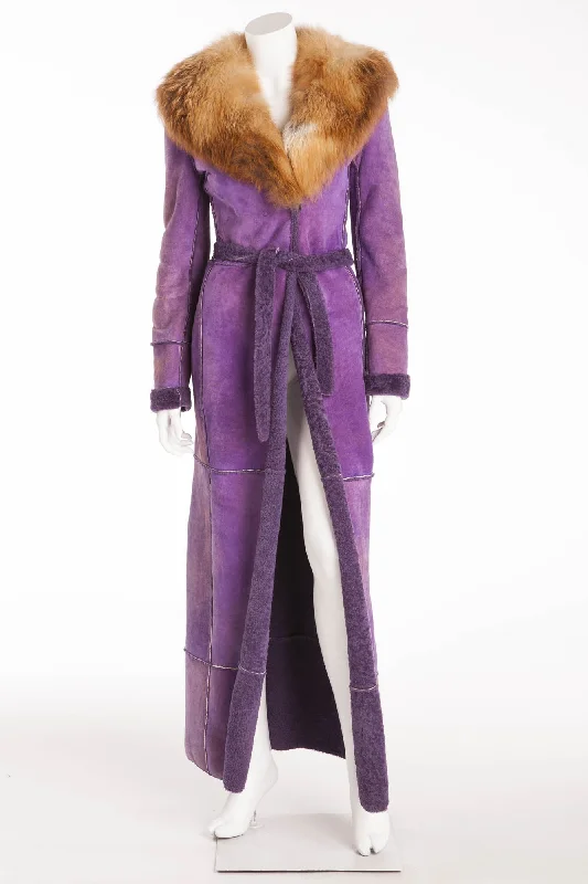 Dolce & Gabbana - Purple Shearling Coat with Fox Fur Collar - IT 40