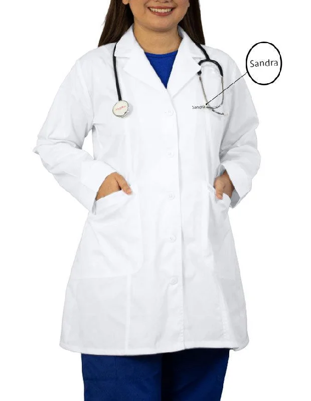 Free Embroidery Heedfit Women's Two Pocket 35 Inches White Medical Lab Coat