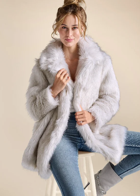 Luxe Mid-Length Faux Fur Coat - Grey