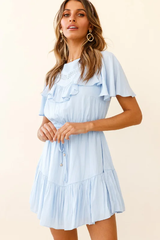 Forever Free Angel Sleeve Drawstring Waist Dress Steel Blue