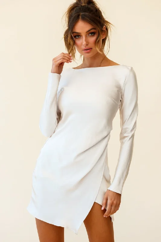 Thank Me Later Long Sleeve Open Back Dress Champagne